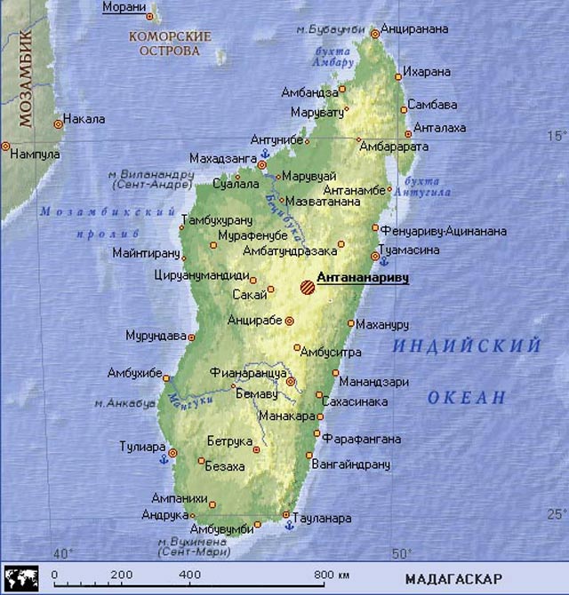 Карта мадагаскара с городами на русском языке